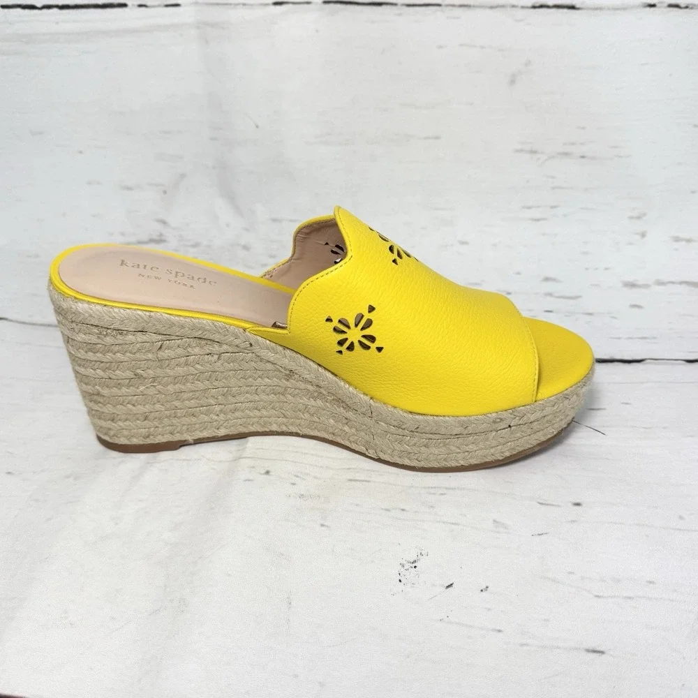 Kate Spade Shoes Women's 7.5 Yellow Wedge Espadrille Sandals Leather Platform